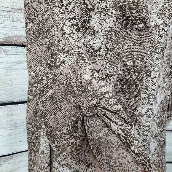 DR2 by Daniel Rainn Women’s XL Snake Print Blouse Brown Beige V-Neck Tunic Top - Picture 3 of 7